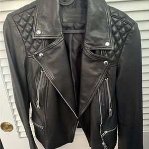 All Saints Quilted Black Leather Jacket
